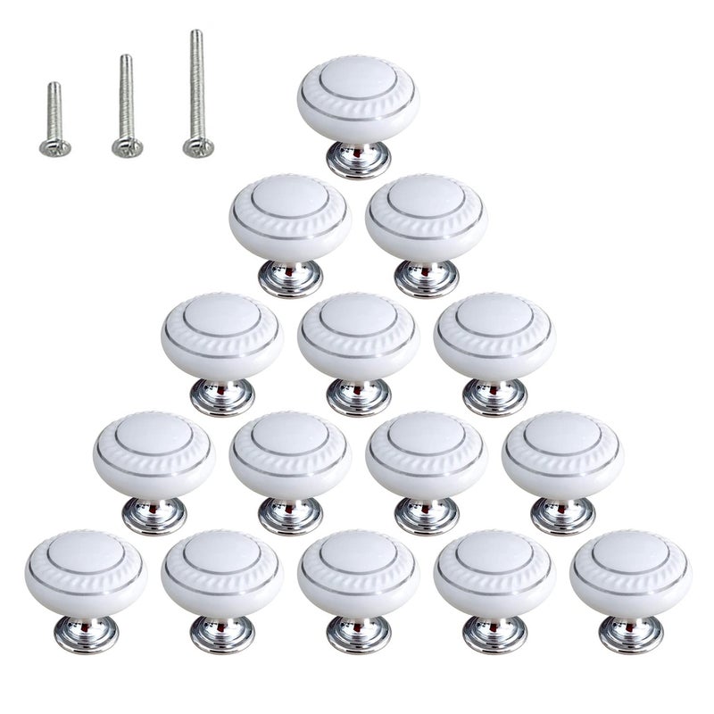HUAMULAN 15 Pack Ceramic Knob Simple Dresser Kitchen Round Cabinet Pulls,Zinc Alloy Base Cupboard Wardrobe Drawer Door Handles,3 Size Screws - Image 1